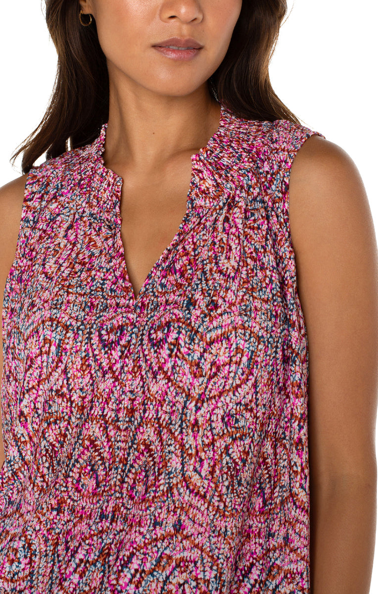 V Neck Sleeveless Knit Top, Fuchsia Paisley Multi | LIVERPOOL