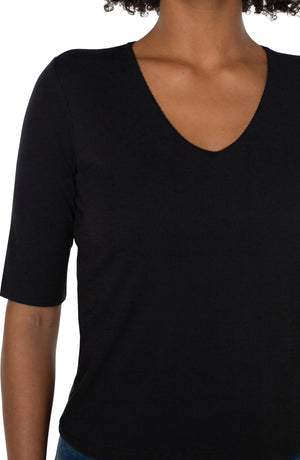 Double Layer V Neck Knit Top, Black | LIVERPOOL