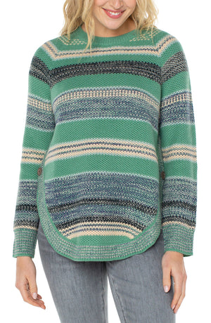 Raglan Sweater w Rounded Hem, Emerald Multi Stripe | LIVERPOOL