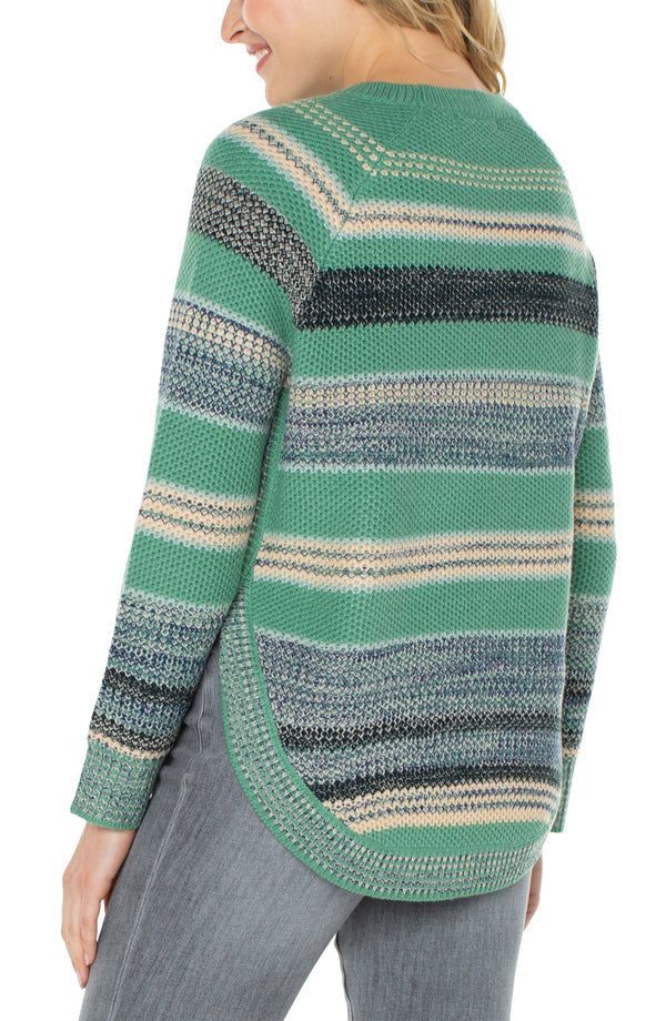 Raglan Sweater w Rounded Hem, Emerald Multi Stripe | LIVERPOOL