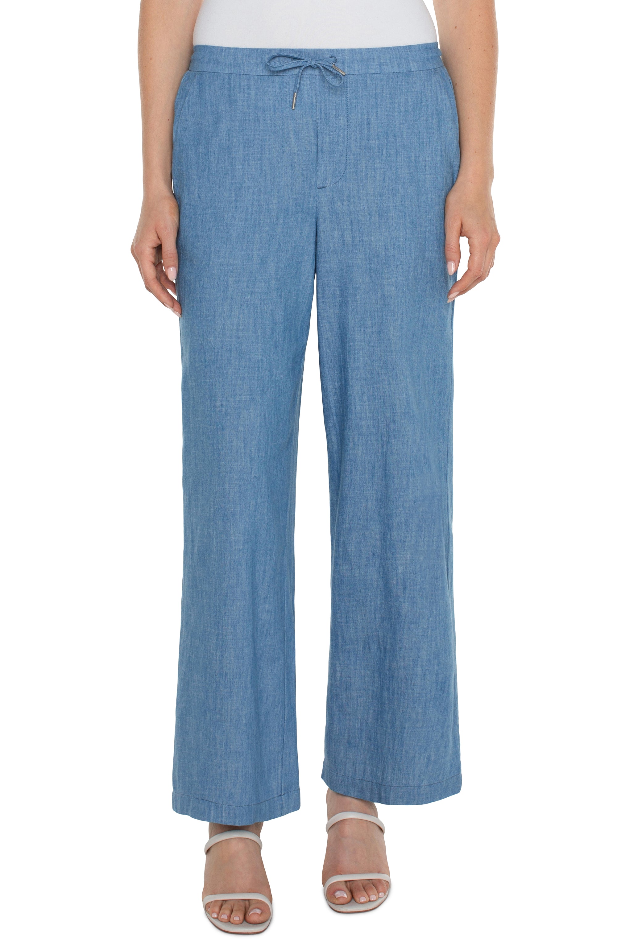 Relaxed Wide Leg Pants, Chambray | LIVERPOOL
