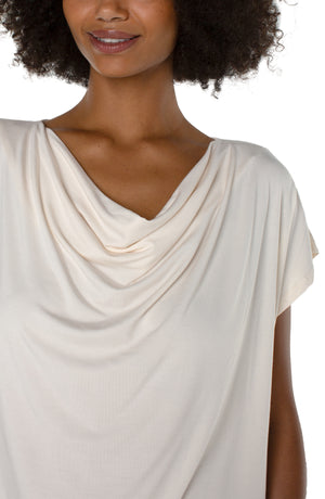 Short Sleeve Draped Cowl Neck Knit Top, French Cream | LIVERPOOL