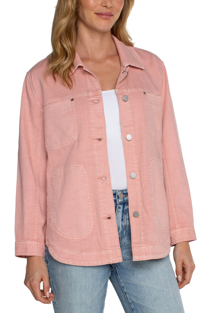 Shirt Jacket w/ Pockets, Rose Blush | LIVERPOOL