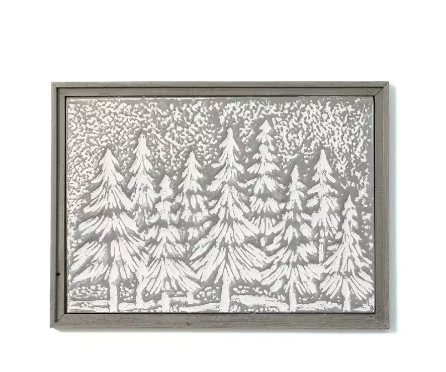 Tin Pine Trees Wood Frame, 24"x17.75"