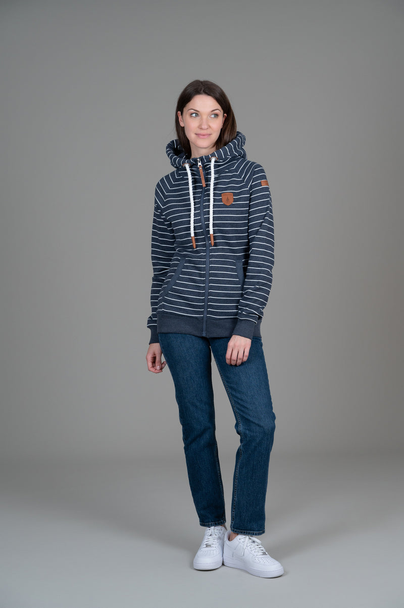 Hera Zip Up, Navy Stripe | Wanakome