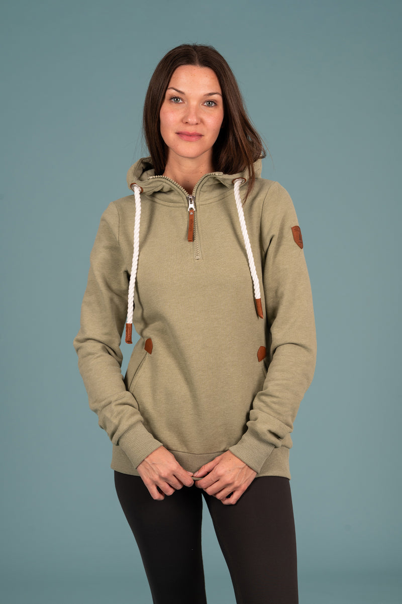 Ivy Half Zip Up Hoodie, Army Green | Wanakome