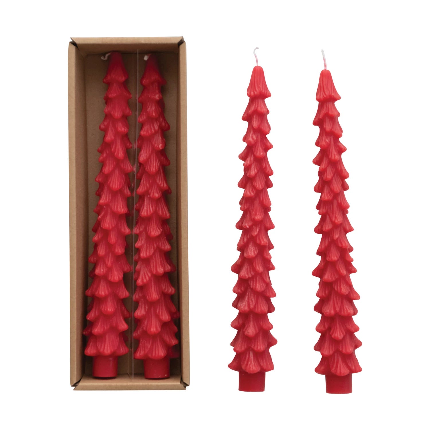 Unscented Tree Shaped Taper Candle, Tall Red