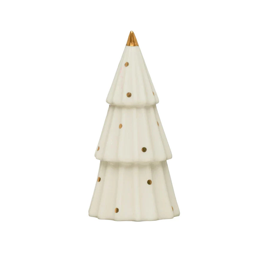 Stoneware Tree w Gold Dots, White