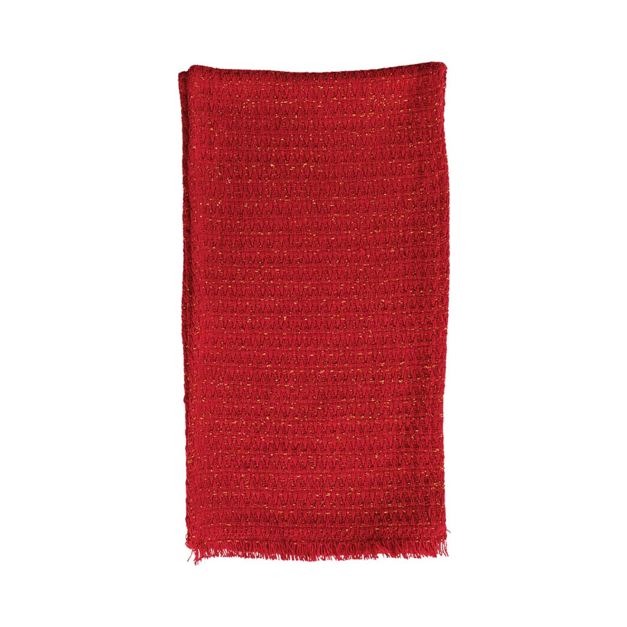 Red Table Runner w/ Gold Tinsel w/ Fringe