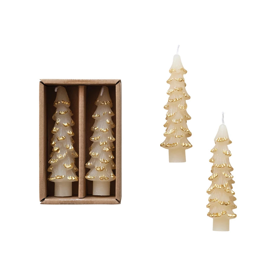 Unscented Tree Shaped Taper Candle, Ivory & Gold, Short | Home Decor & Candles