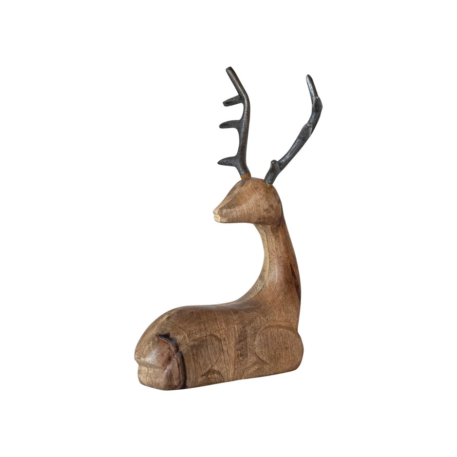 Wood Lying Reindeer w/ Aluminum Antlers | Home Decor & Gifts