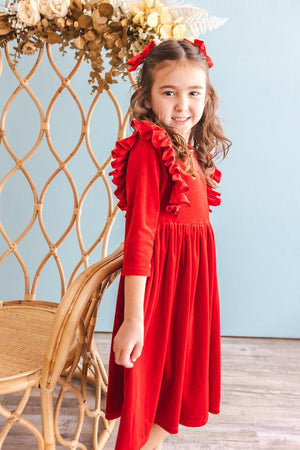 Red Velvet Ruffle Twirl Dress - Little Girl Holiday Dress | Mila & Rose
