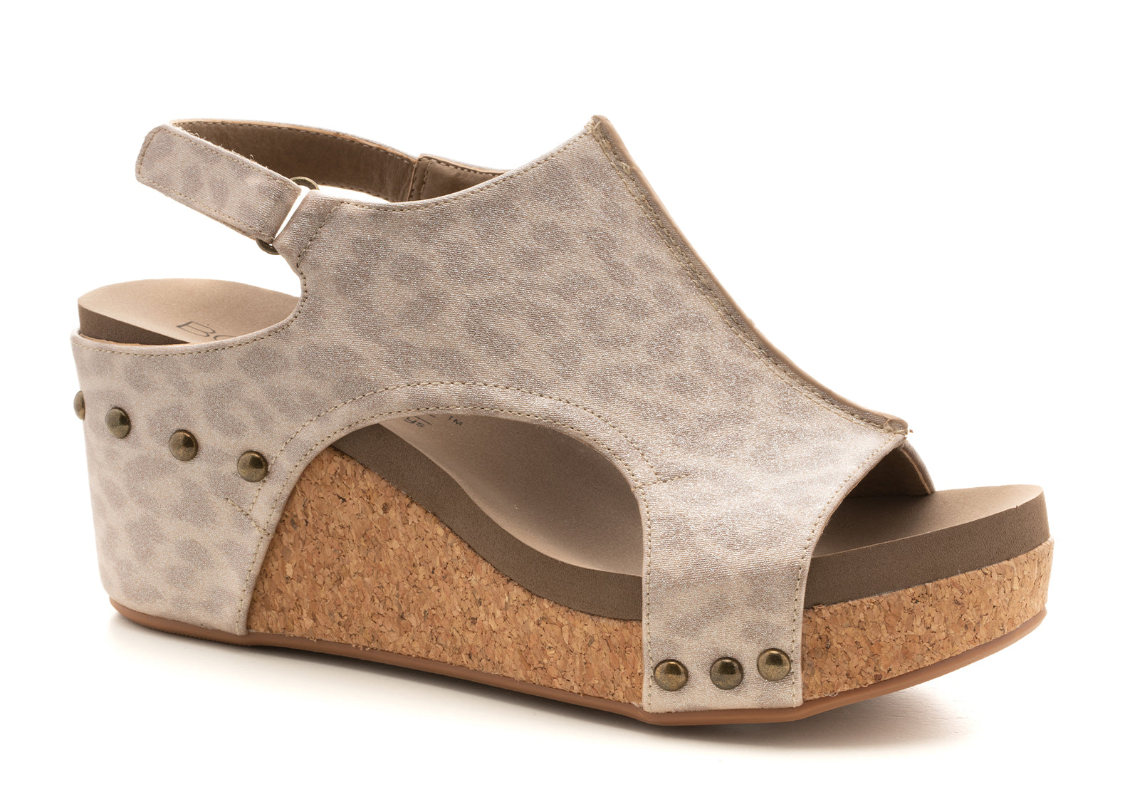 Carley Wedge Sandal, Tan Leopard | Corkys