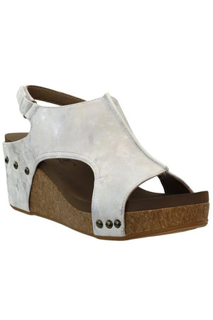 Carley Wedge Sandal, White Metallic | Corkys - SALE