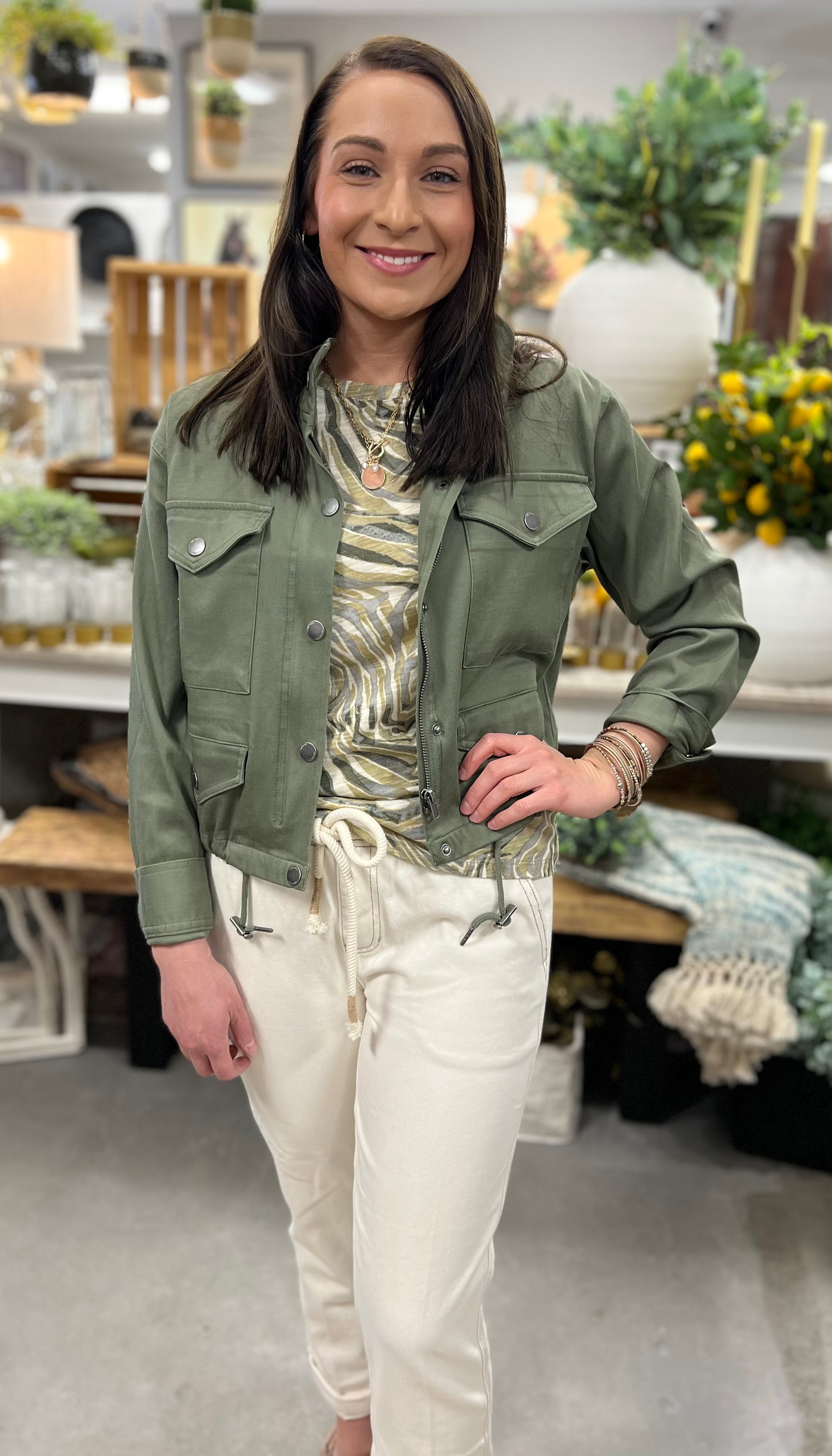 Cropped Cargo Jacket, Dried Basil | LIVERPOOL