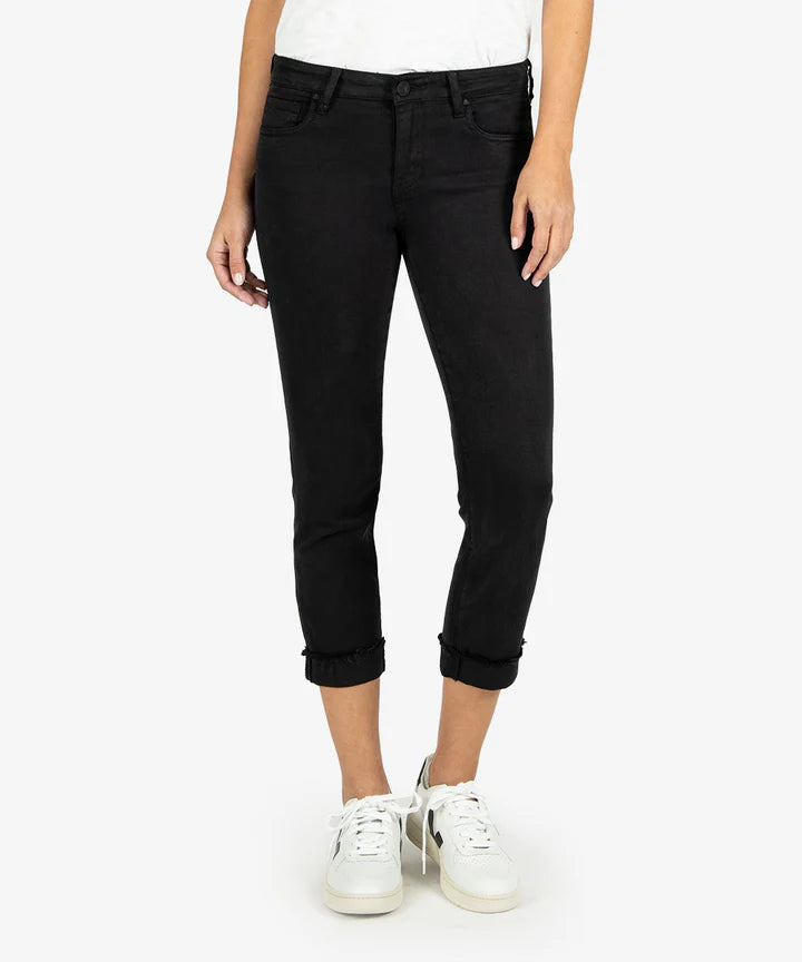 Amy Crop Jeans Straight Rollup, Black | KUT - SALE