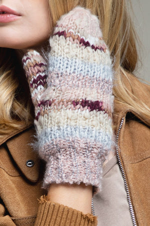 Multicolor Striped Knitted Mittens, Blush