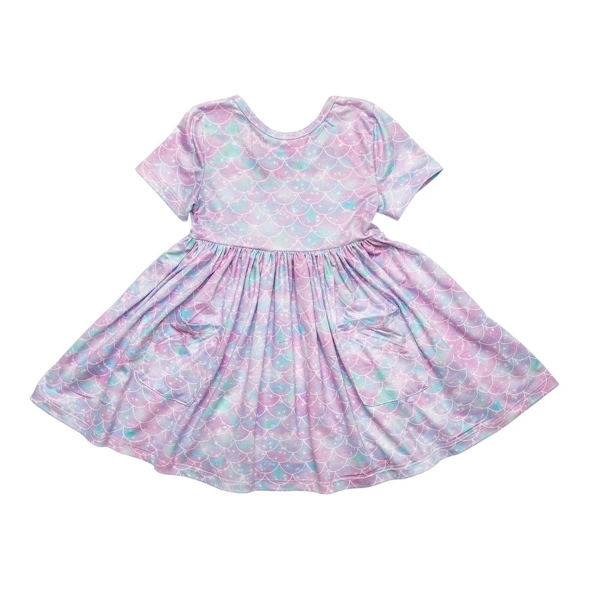 Pocket Twirl Dress, Short Sleeve Girl's Dress - Mermaid Sparkles | Mila & Rose