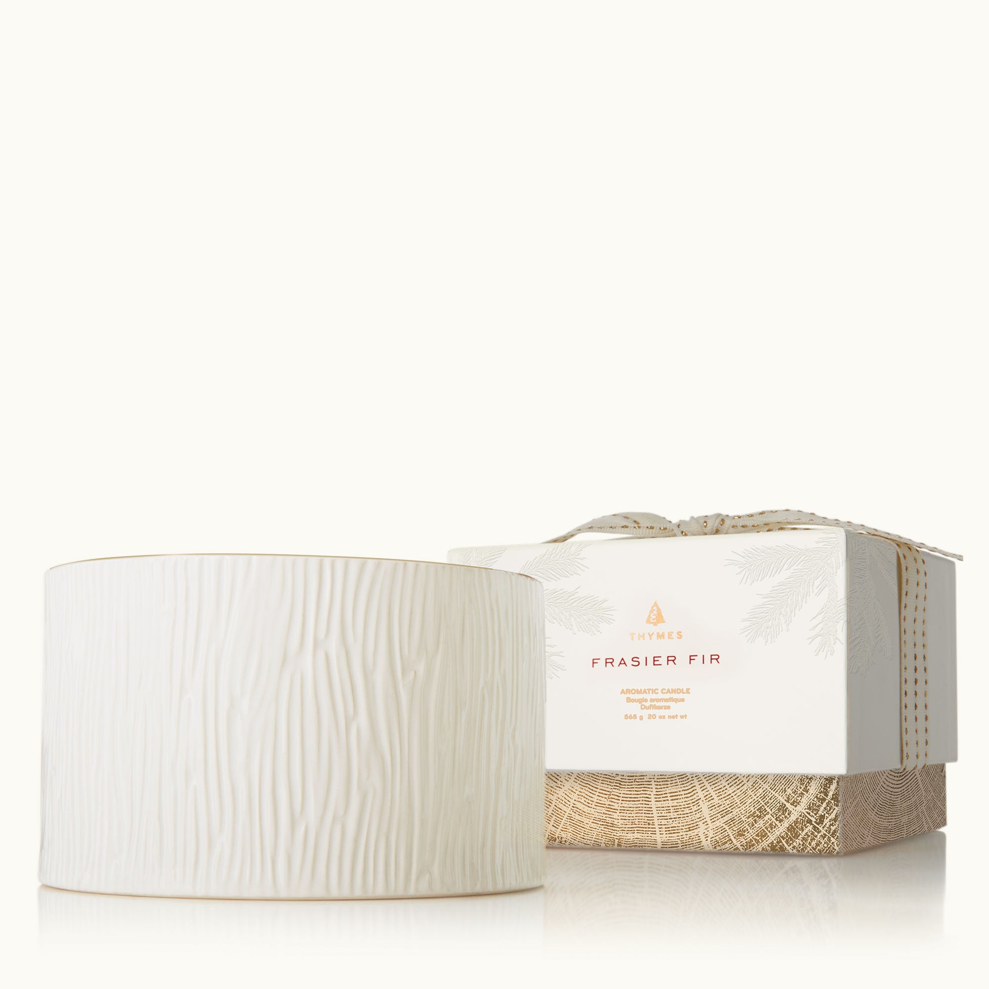 Thymes 3-wick White & Gold Ceramic Candle, Frasier Fir