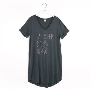 Hello Mello Dream Tee Sleep Shirt - Charcoal Sip Repeat