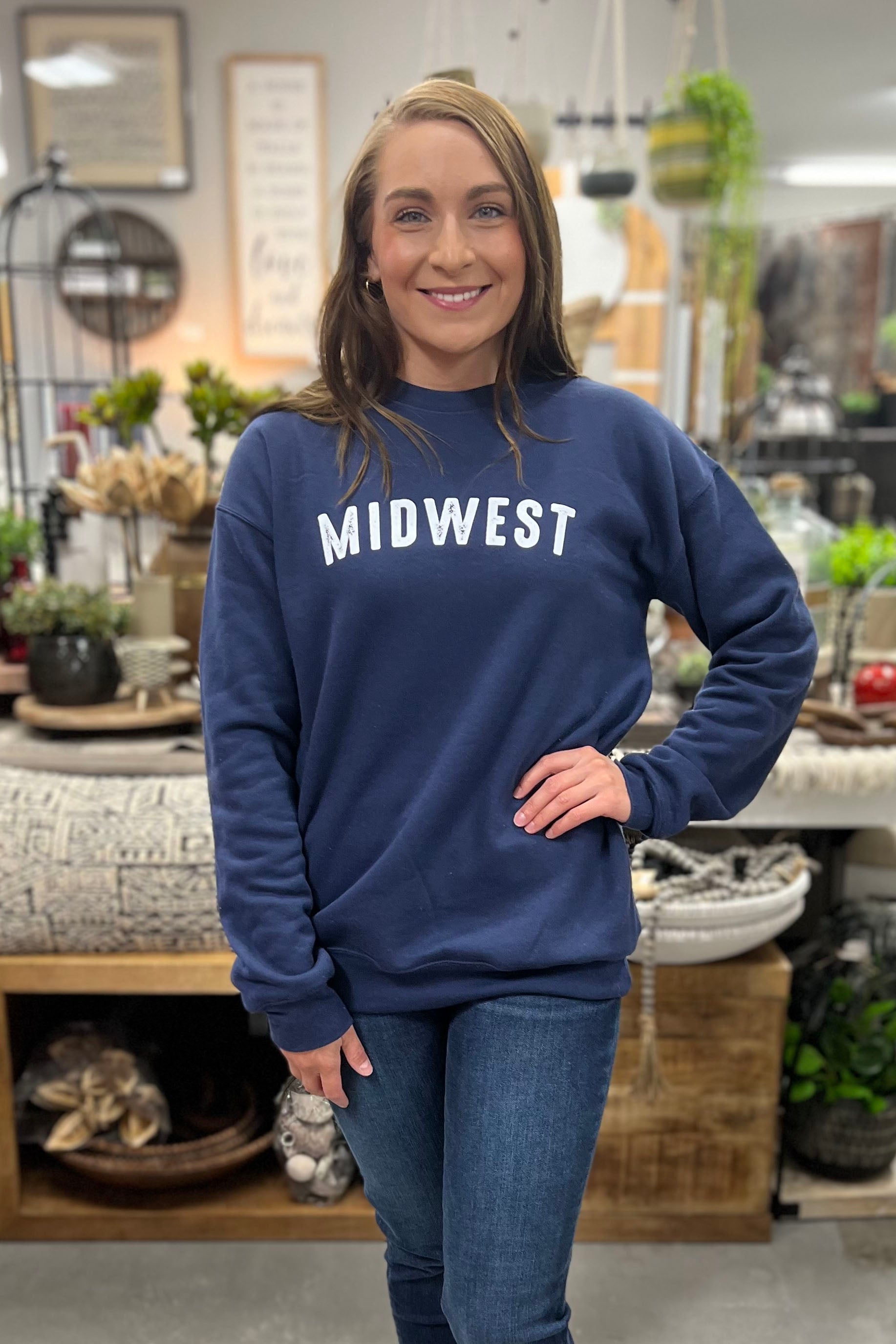 Midwest Crew Neck Sweatshirt, Navy