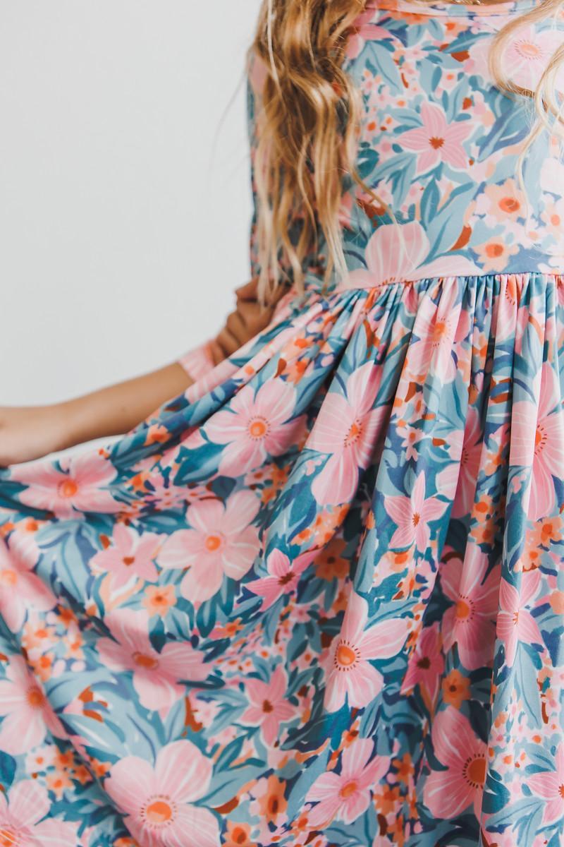 Rainforest Blooms Girl's Twirl Dress, 3/4 Sleeves | Mila & Rose