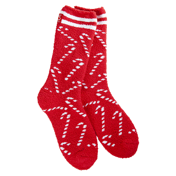 World's Softest Cozy Crew Socks - Red Candy Cane