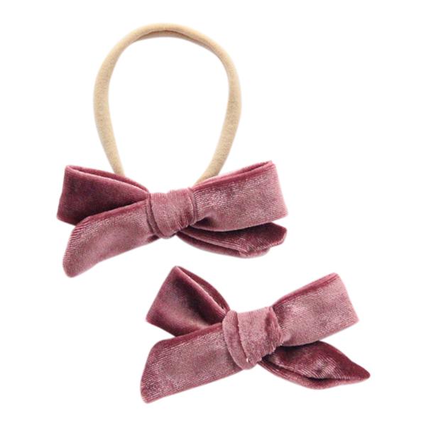 Velvet Bow Hair Clip, Vintage Pink