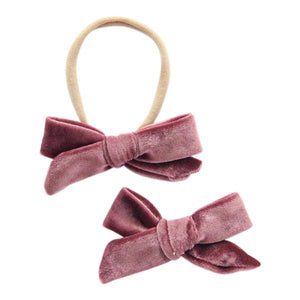 Velvet Bow Headband, Vintage Pink