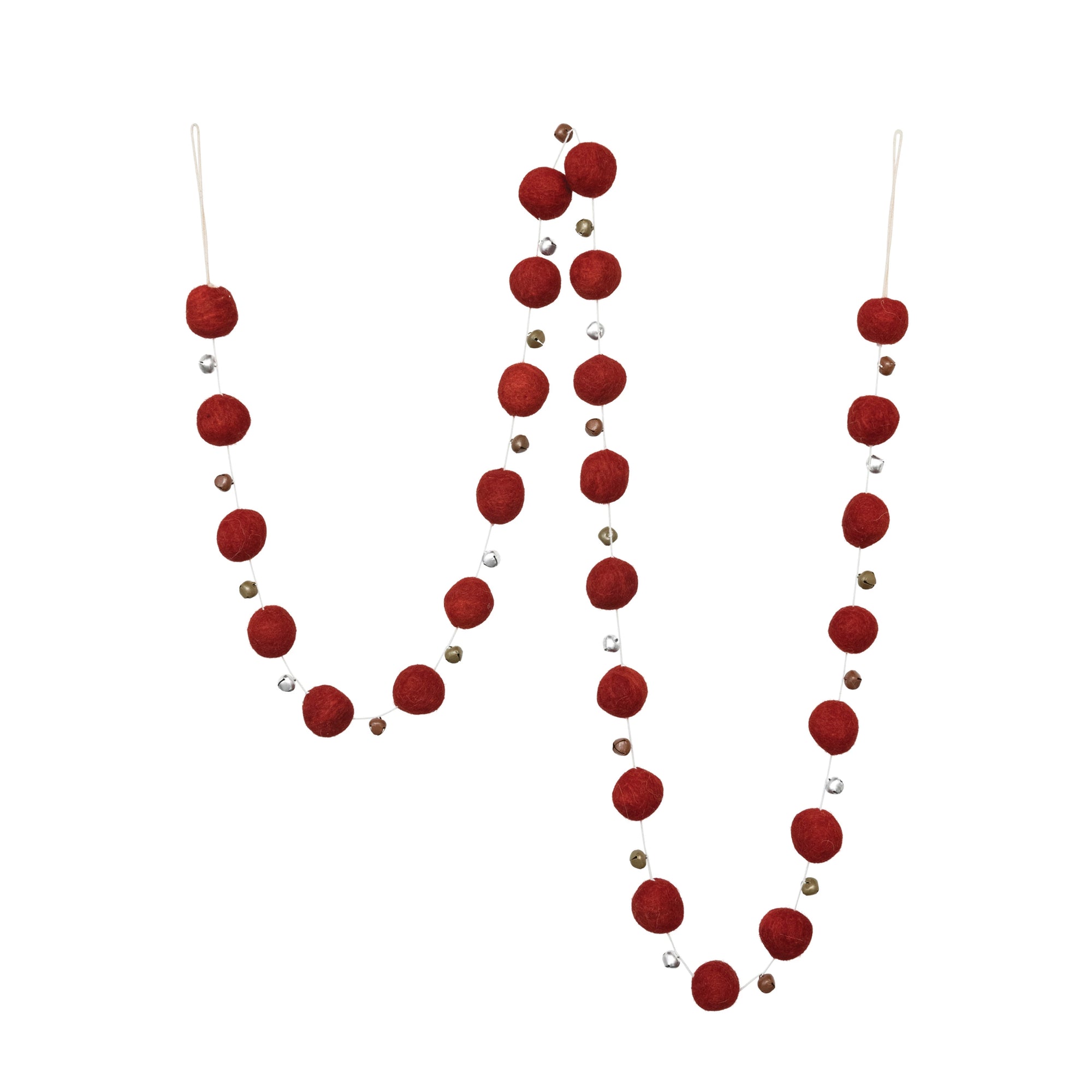 Wool Felt Ball Garland w/ Bells, Red | Holiday & Christmas Decor