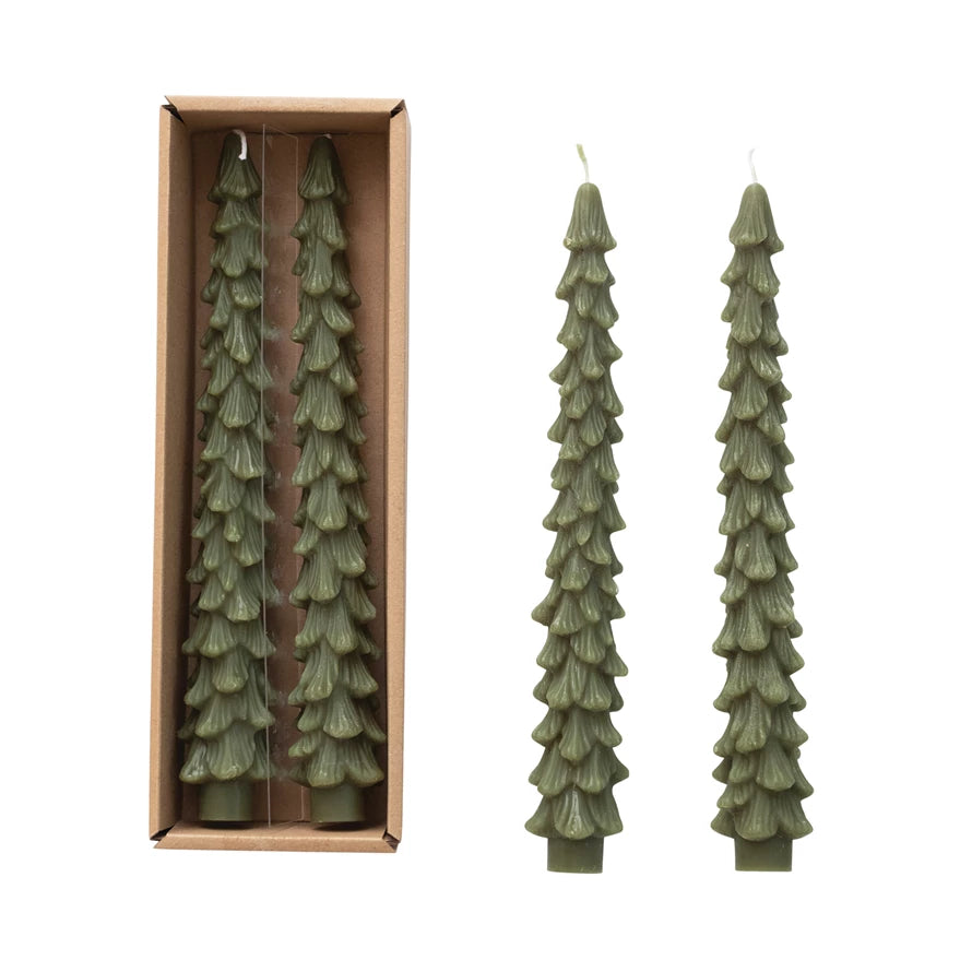 Christmas Tree Taper Candle, Green, 2 pack